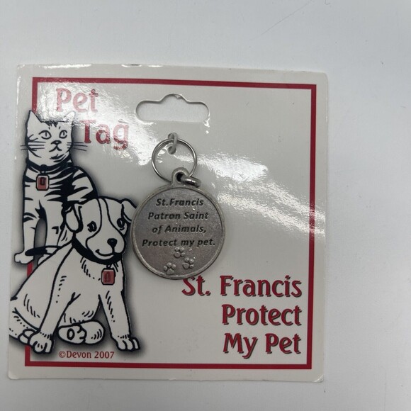 Devon Pet Tag St Francis Protect My Pet Round 1” New On Card - Picture 2 of 5